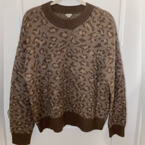 Brown Leopard Print Oversized Cotton Sweater